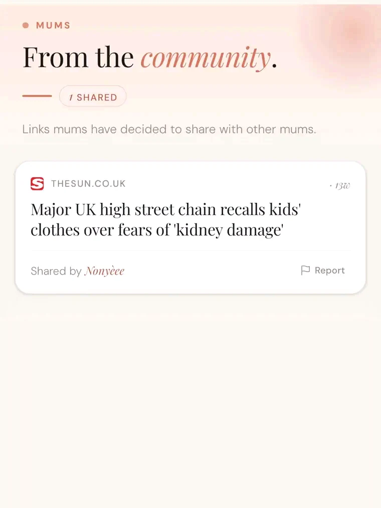 The LinkGo community screen showing a link another mum chose to share.